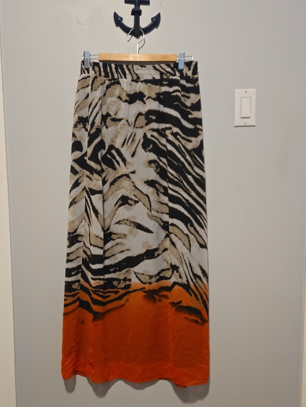 cleo Black, Cream & Orange Zebra-Print Maxi Skirt